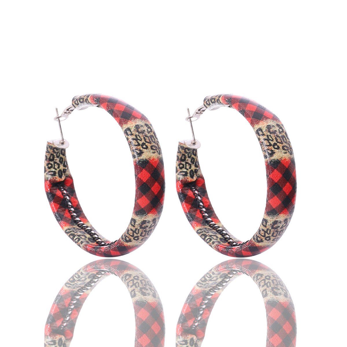 Pendientes de cuero de copo de nieve de leopardo a cuadros